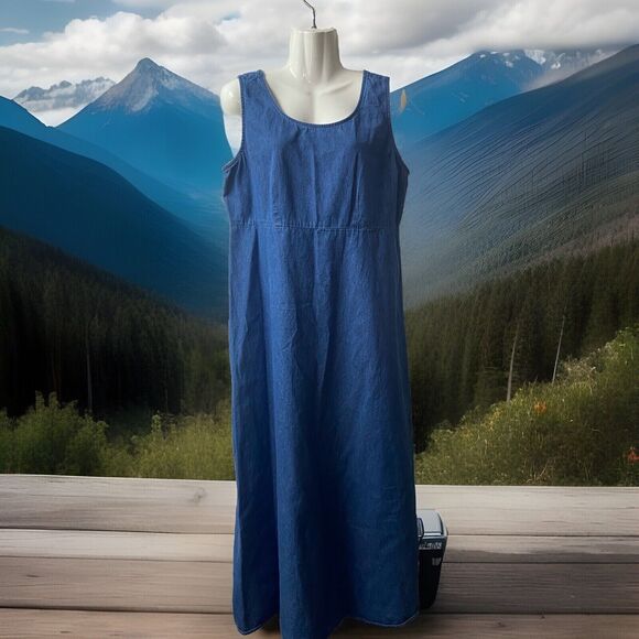 Willow Ridge Jumper Maxi Dress Womens 14 Vintage Chambray Denim Modesty - Picture 1 of 7